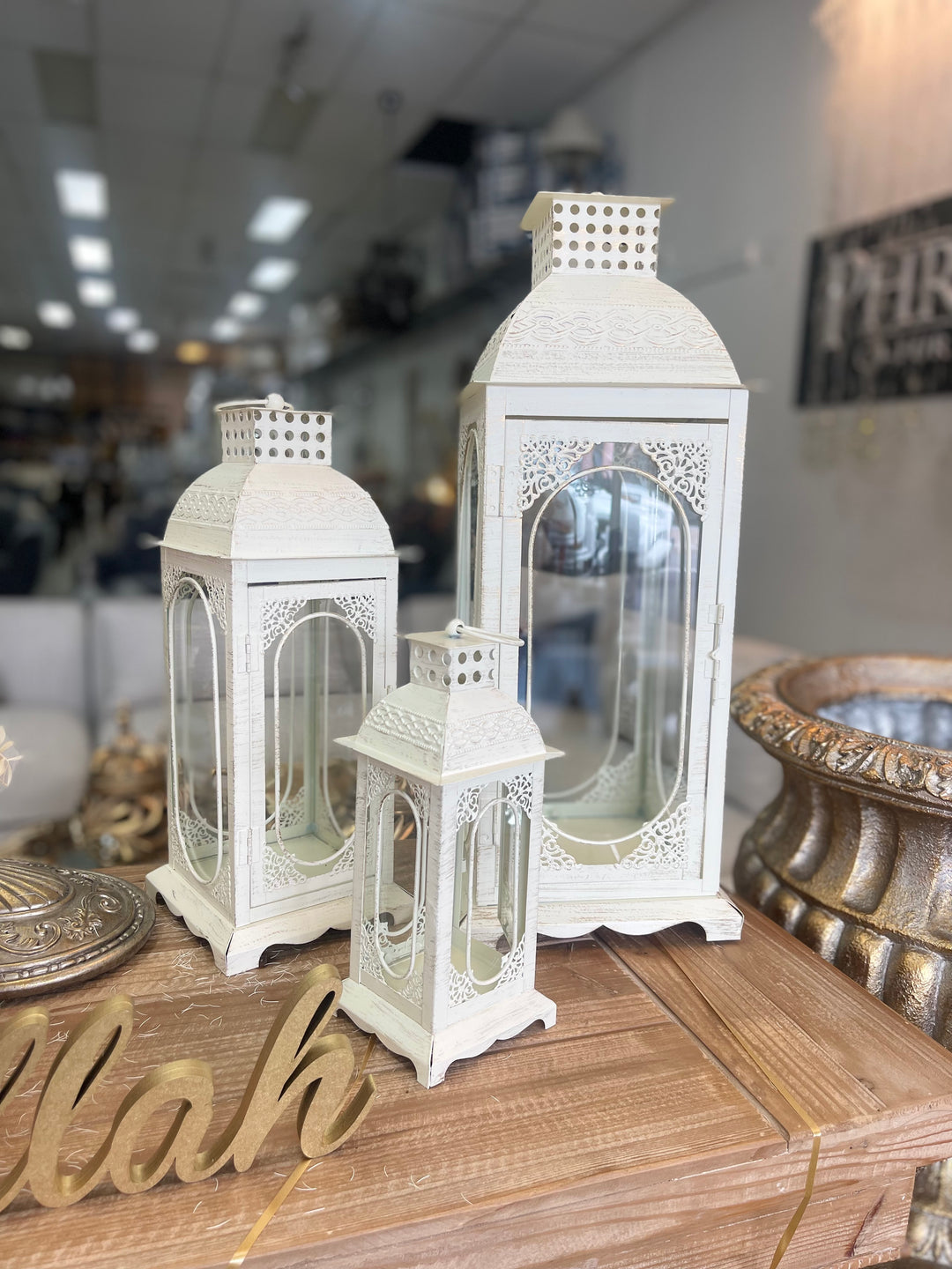 Antique White Lanterns Set of 3