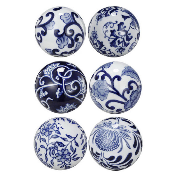 Blue & White 6 Decorator Balls Round Orbs 3" darling colour. Pretty set of 6 blue & white ceramic balls look great in a bowl.