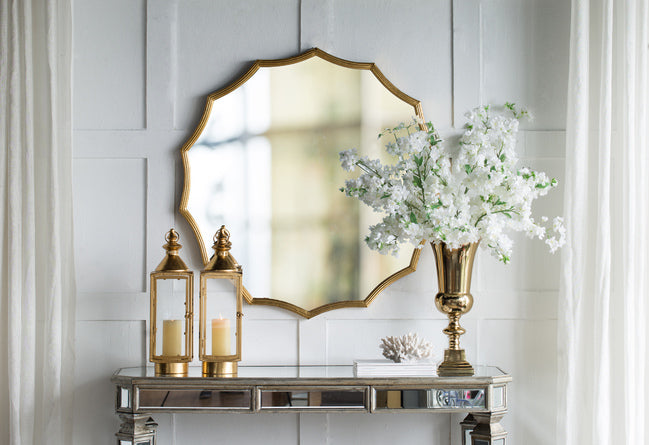 Minyama Scalloped Gold Mirror Large 101. Above a mantlepiece or in an entrance foyer