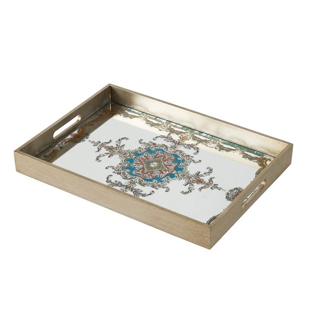 Gold & Blue Scroll Mirrored Rectangular Tray