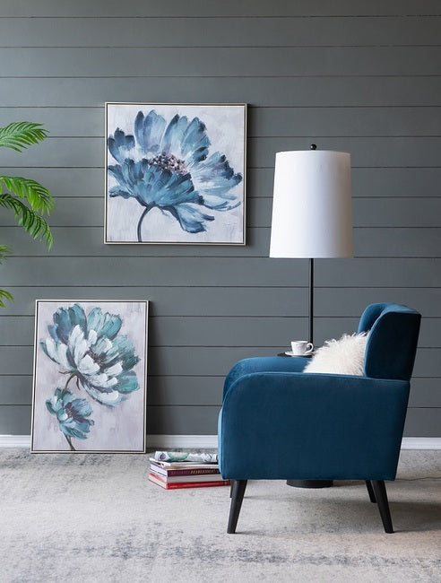 Blue Floral Embellished & Handpainted Canvas Wall Art