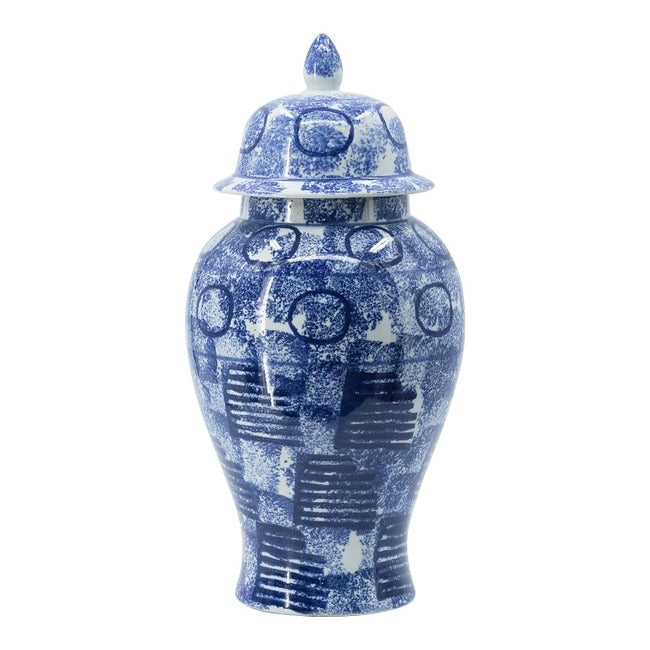 Blue Abstract Ginger Jar Tall. Traditional shape of this medium sized ginger jar makes it suitable for homes with classic decor