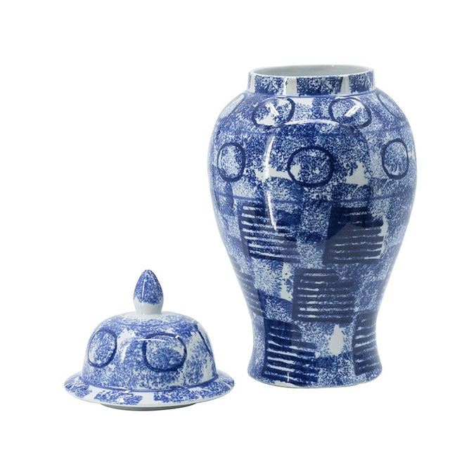 Blue Abstract Ginger Jar Tall. Traditional shape of this medium sized ginger jar makes it suitable for homes with classic decor